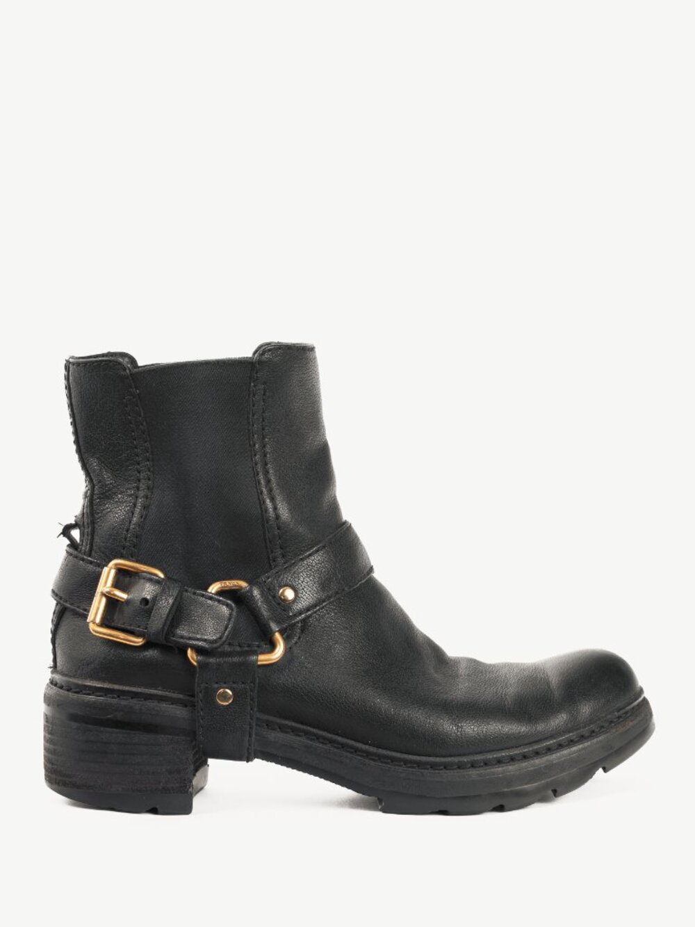Prada Nero Bufalo Antic Harness Chelsea Boots
